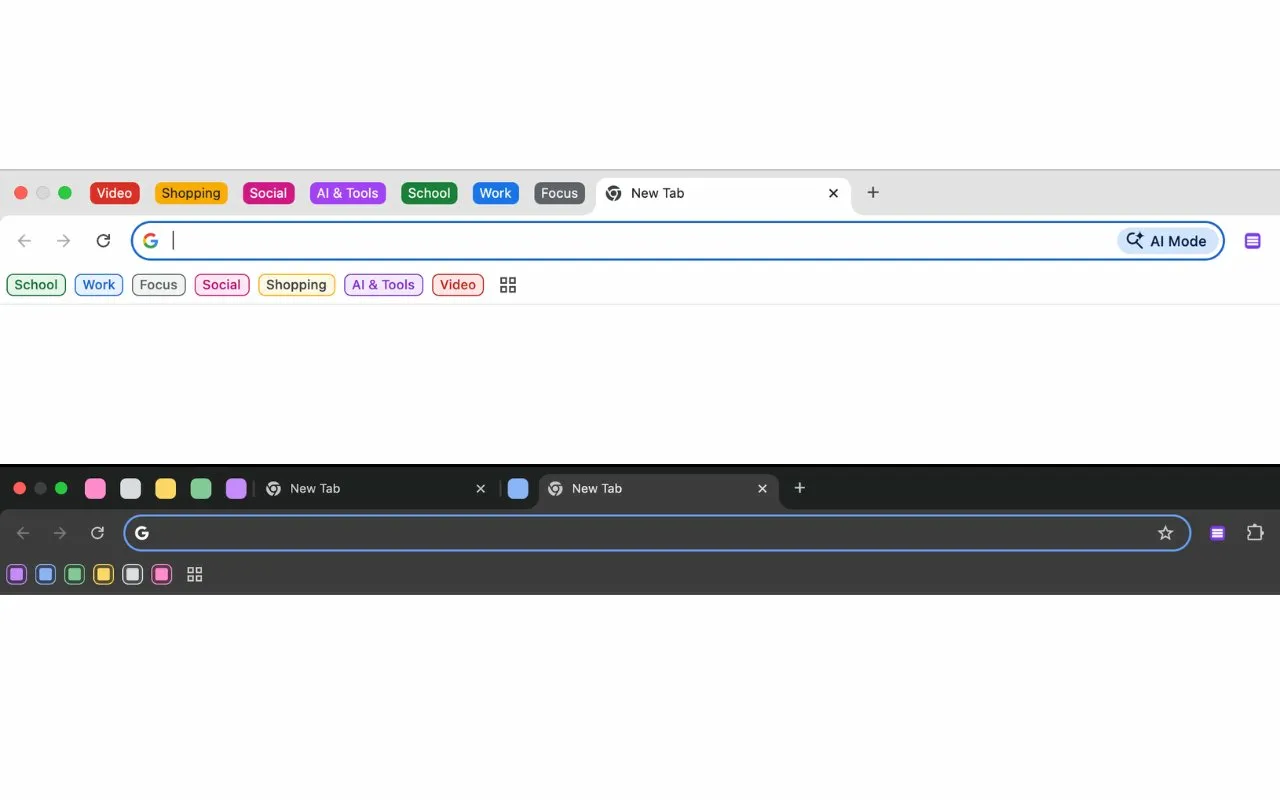 Tab-it groups in both light and dark Chrome themes